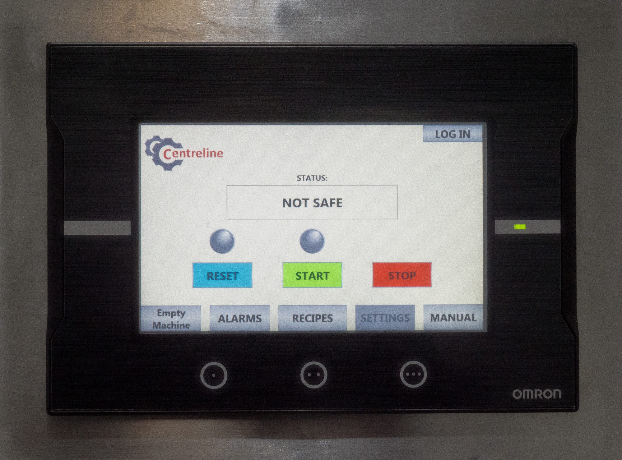Touch screen with start, stop and recipes